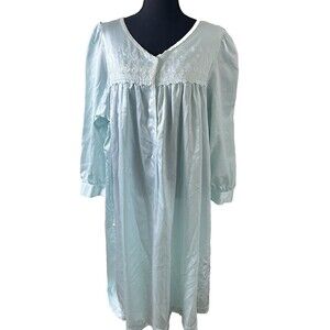 Women's Nightgown Size L Mint Green Cotton Prairie Peasant Grandmacore